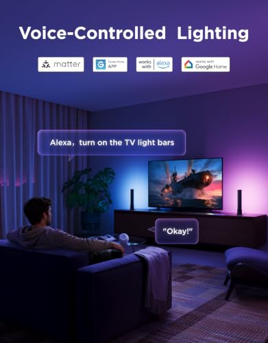 Govee Smart RGBICWW TV Light Bar for Living Room & Gaming - Black - Segmented Color & App Control