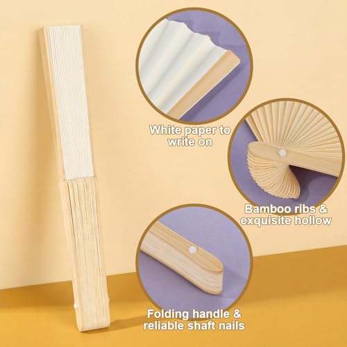 White Paper Fans Set of 60 for Weddings and Events - Foldable Handheld Fans