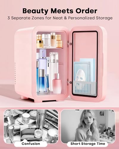 Pink Enventor Mini Fridge 6L Skincare & Makeup Cooler with LED Mirror