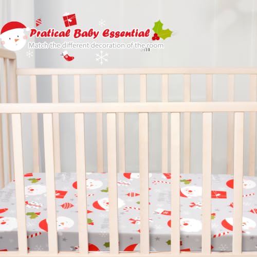 JISEN Christmas Fitted Crib Sheet with Santa Claus Design - Grey Variation 52x28 Inch Baby Bedding