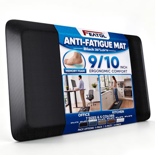 FEATOL Anti Fatigue Mat for Standing Desk & Kitchen Floor - Black, 36 x 24 Inches, 0.9 Inch Thick