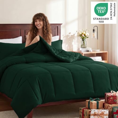 CozyLux Oversized King Comforter Set - Emerald Green, 3-Piece Box-Stitched