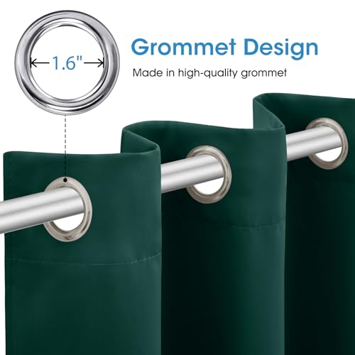 HOMEIDEAS Dark Green Blackout Curtains 52 x 84 Inches Set of 2 Room Darkening Window Drapes for Bedroom & Living Room
