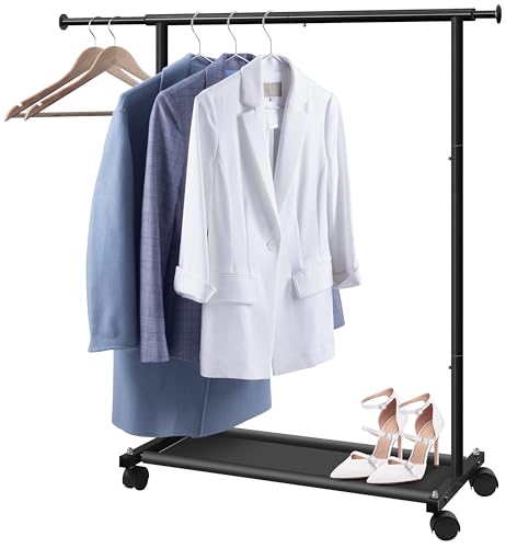 MISSLO Black Short Clothing Rack with Shelves & Wheels - Space-Saving Wardrobe, Kids & Adult Use