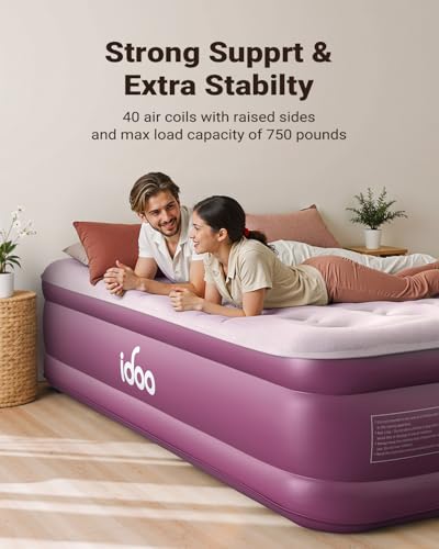 Pink Lilac Queen Air Mattress with Built-in Pump - 18 Inch Blow Up Bed