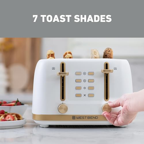 West Bend Timeless 4-Slice Toaster - White/Gold Stainless Steel Kitchen Appliance