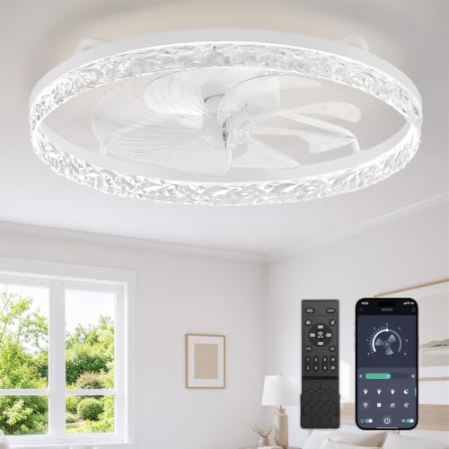 24-Inch Low Profile Ceiling Fan with Light and Remote — White, Dimmable LED