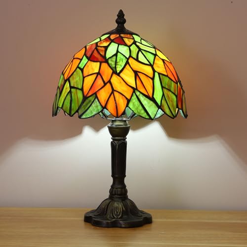 Maple Leaves Tiffany Table Lamp 3-Way Color Temperature Nightstand Light - 9x9x15 Inch