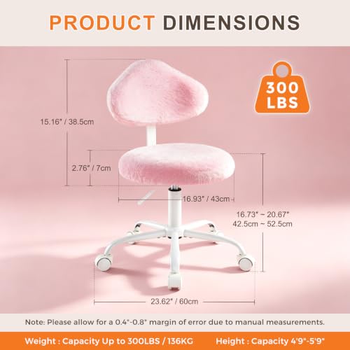 Pink Vanity Chair with Wheels & Height Adjustment - Stylish Home Office Desk Seat
