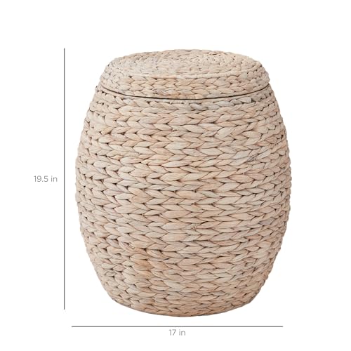 Whitewash Hyacinth Storage Basket with Lid - Handwoven Organizer for Bedroom & Living Room