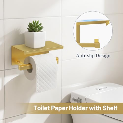 Brushed Gold Bathroom Hardware Set - 5-Piece Wall-Mounted Towel Rack Kit