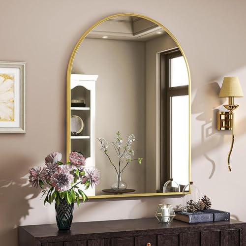 Gold Arched Wall Mirror 30 x 38 Inch Bathroom Vanity Mirror with Frame - VooBang Variation