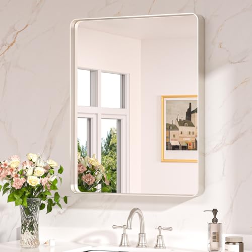 Keonjinn Brushed Nickel Bathroom Vanity Mirror 24 x 30 Inch Aluminum Frame - Variation of Brushed Nickel / 30"L x 24"W