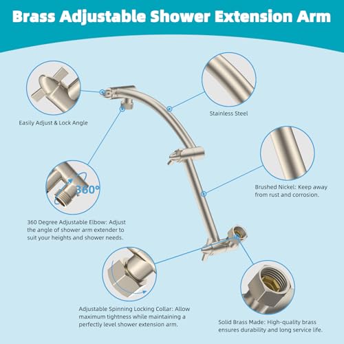 Square 13-Inch High Pressure Rain Shower Head with 5 Spray Modes & 16-Inch Arm - Brushed Nickel