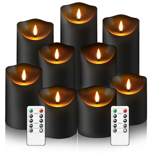 Eebuss Black Flameless Candles with Remote & Timer - Battery Operated LED Set, 9 Pack