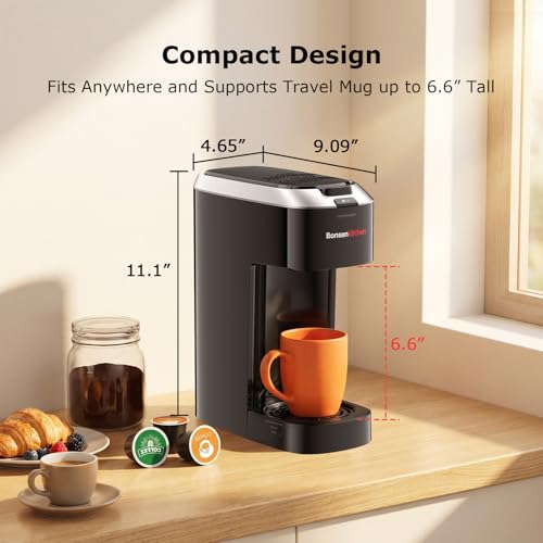 Single Serve Coffee Maker with K Cup Pod Compatibility, 6-14oz Brew Size
