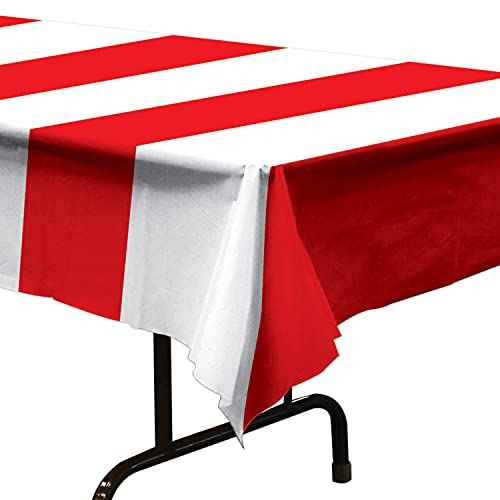 Beistle Red and White Striped Plastic Tablecover