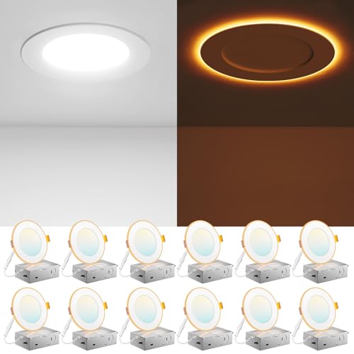 12 Pack 4 Inch LED Recessed Lights with Night Light - 5 CCT, 700LM, White