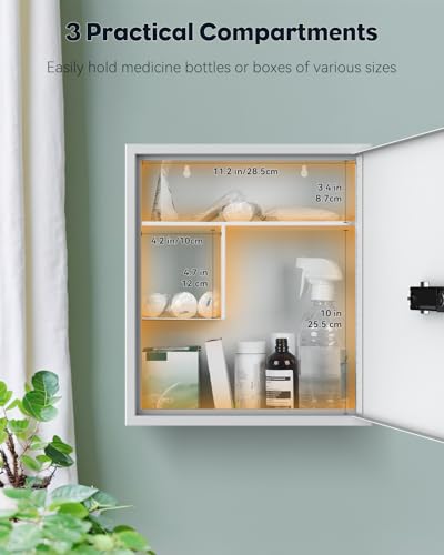Uniclife Locking Medicine Cabinet with Code & Key - Combo Lock, 14 Inch