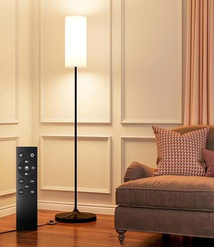 USTO Dimmable Floor Lamp with Remote Control, 12W LED Bulb, Foot Switch - Black