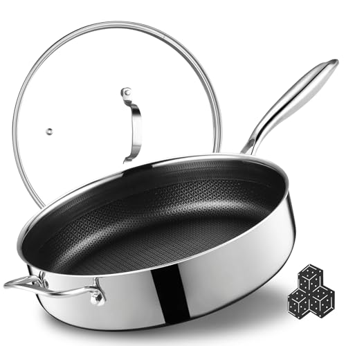 12-Inch Hybrid Nonstick Deep Sauté Pan with Lid - 5.6 Qt Stainless Steel