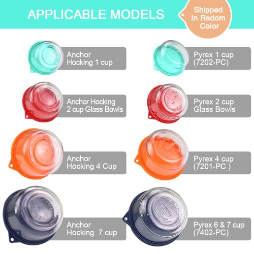 Silicone Replacement Lids for Glass Bowls - 8 Pack, Includes Red, Orange, Mint, Navy