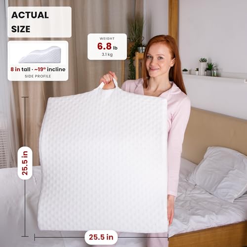 Aeris 25.5 x 25.5 x 8-inch Memory Foam Wedge Pillow for Reflux Snoring & Recovery
