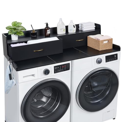 Black VEVOR 2-Drawer Laundry Countertop with Shelf & Hooks, 54x27in