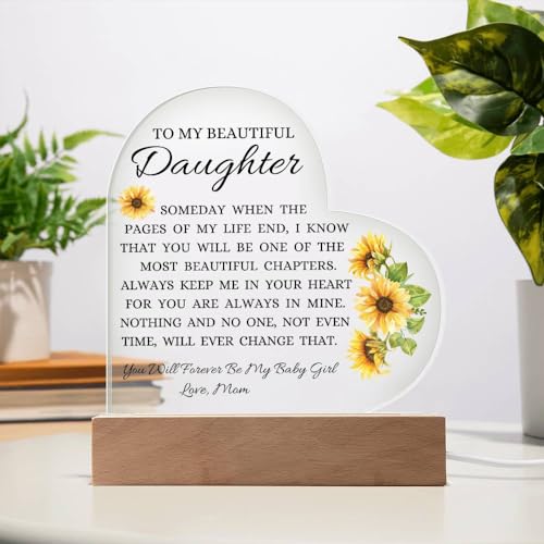 LED Heart Acrylic Plaque Gift for Daughter - Sentimental Message, Wooden Base