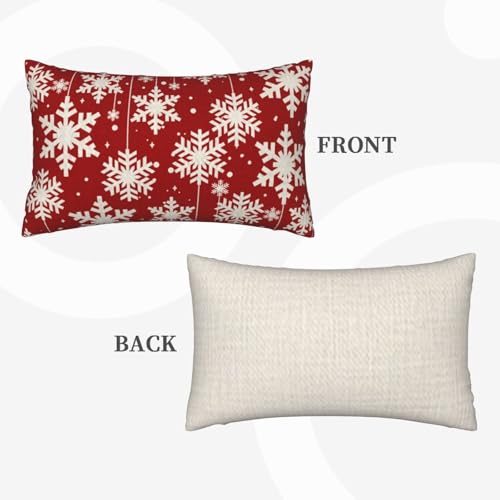 NIDITW Christmas Snowflakes Throw Pillow Cover 12x20 Inches Red Cotton Linen