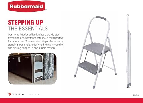 Rubbermaid 2-Step Steel Step Stool Ladder with Hand Grip, ANSI Type 2