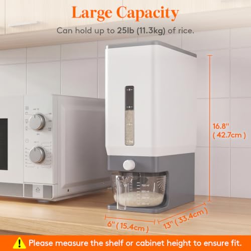 Light Grey 25 Lb Rice Container with One-Press Dispenser & Measuring Cup