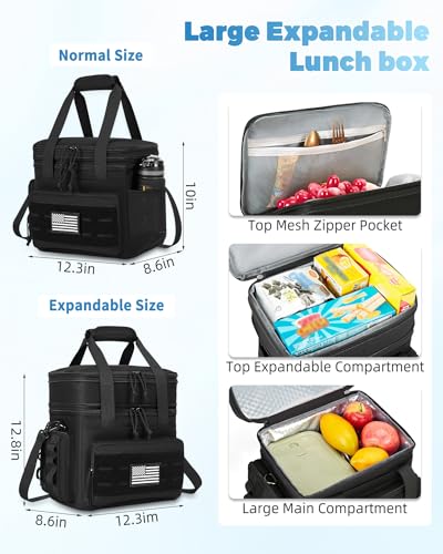 Holuxer Large Tactical Lunch Bag & Box for Men - Black, Insulated & Leakproof
