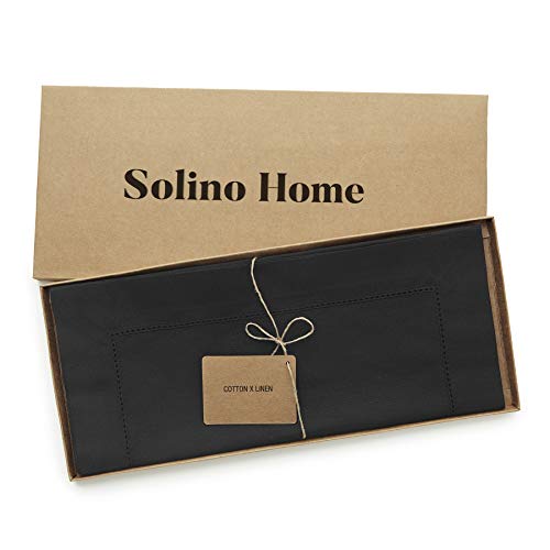 Solino Home Cotton Linen Table Runner Black Hemstitch 14 x 36 in - Variant 04