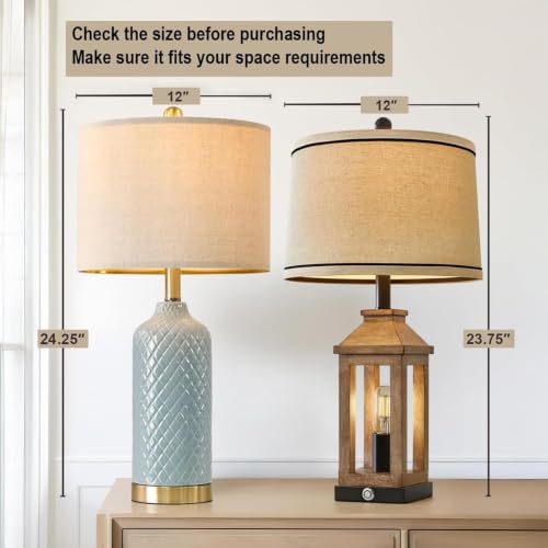 Blue Ceramic Modern Table Lamps Set of 2 for Living Room & Bedroom - 24.25"