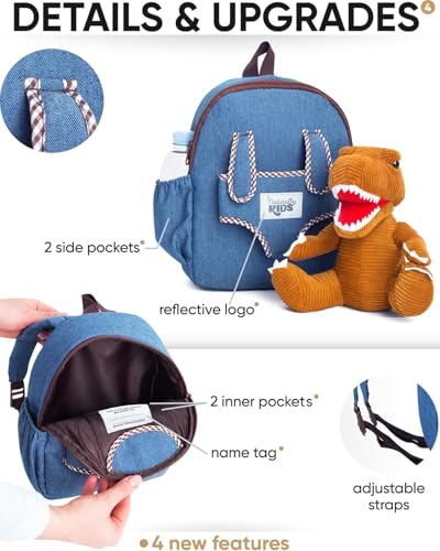 Toddler Dinosaur Backpack with Plush T-Rex Toy - Medium, Brown - Variation of THIS listing 01 Dinosaur / Medium