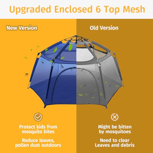 Alvantor Pop Up Baby Playpen with Mesh Top & Enclosed Cover, Navy, 84x84x44 Inches