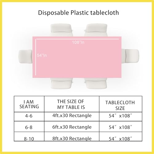 4 Pack Light Pink Tablecloth Plastic 54 x 108 Inch Baby Pink Disposable Tablecloth Rectangle for Baby Shower Camping Wedding Birthday Decorations Picnic Table Cover for 6 to 8 Foot Tables