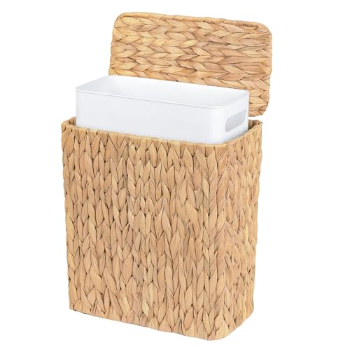 Water Hyacinth Wicker Trash Can with Lid, 3-Gallon Bathroom Waste Bin