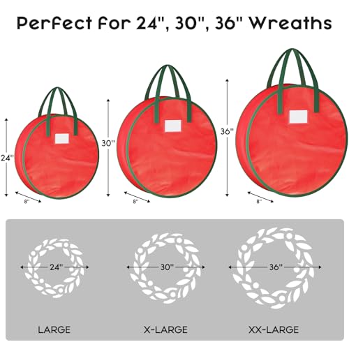 Criusia Red 24x8 Inch Wreath Storage Bag with Handles & Dual Zipper - Holiday Organizer