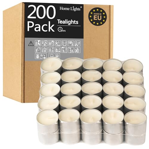 200 Pack Unscented Tealight Candles - Long 8-Hour Burn Time, Smokeless, European Made, Home Decor
