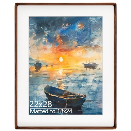 Husteria Walnut 22x28 Solid Wood Picture Frame with Mat for 18x24 Photos