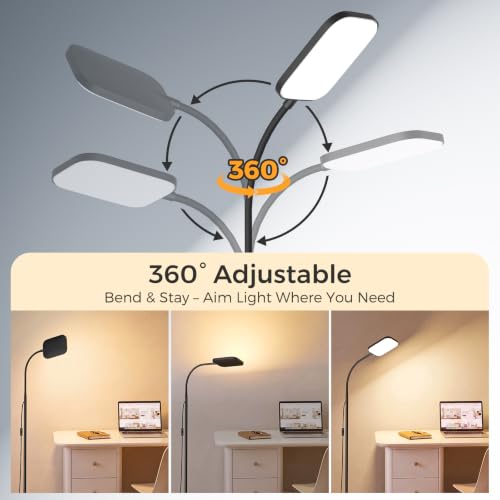 Coucrek LED Floor Lamp - Adjustable Reading Light for Living Room - Black