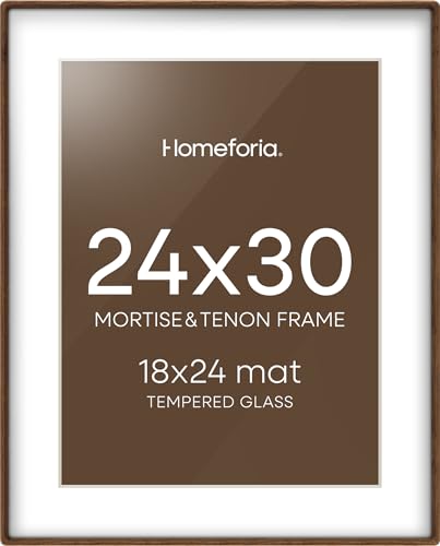 Homeforia Walnut 24x30 Mortise & Tenon Picture Frame with 18x24 Mat and Glass