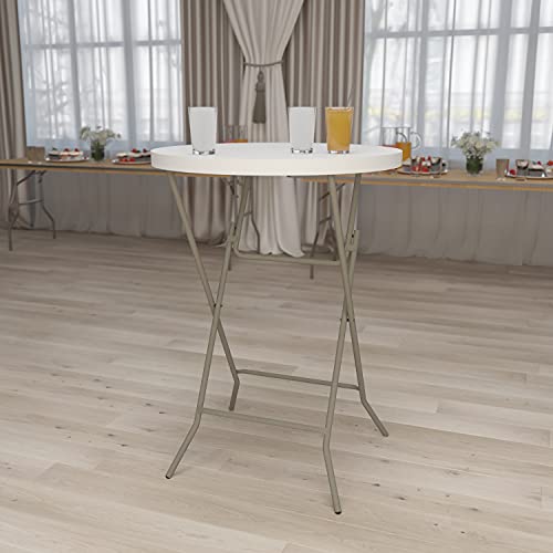 Flash Furniture 2.63 ft Plastic Round Folding Bar Table, Granite White