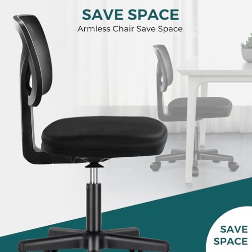Black Armless Small Office Desk Chair - Ergonomic Mesh Seat, 1 Pack