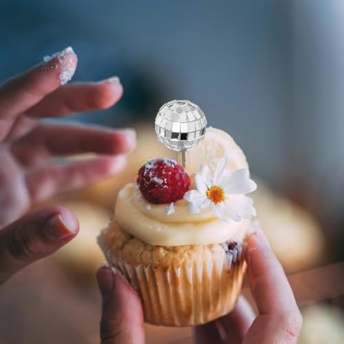 18PCS Disco Ball Cupcake Toppers, Disco Theme Cake Decorations Topper Accessories for Birthday Party Decorations 70s Disco Themed Dance Party Supplies