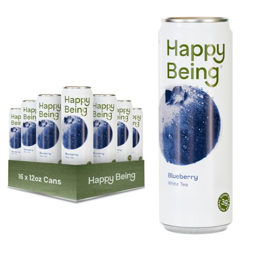Blueberry White Tea - Low Sugar Iced Tea with Antioxidants, 12oz, Pack of 16 - Happy Being