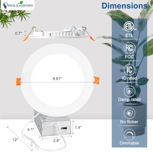 White 6 Inch LED Recessed Ceiling Light 24 Pack Dimmable 5CCT Slim Downlight