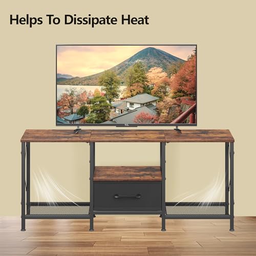 Brown TV Stand with Fabric Drawer for 50-55 Inch TVs - Industrial Entertainment Center